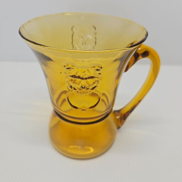 Vintage Rossini Lions Head Amber Glass Beer Mug Applied Handle Italian MCM - Picture 2 of 5